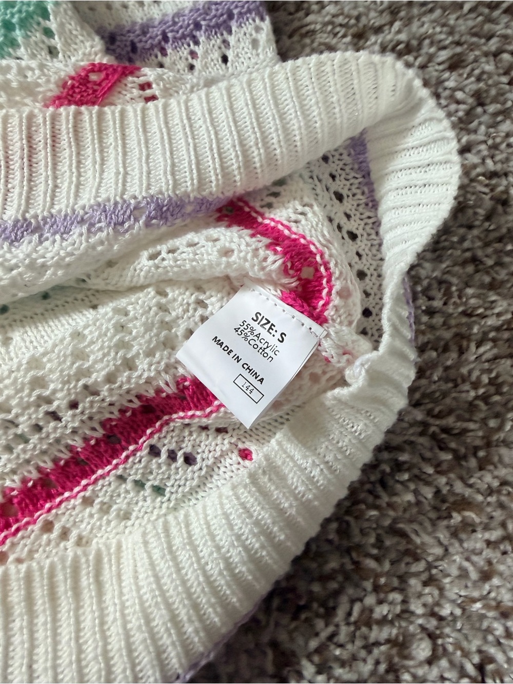 Pastel Stripe Cream Knit Crewneck Sweater Rainbow - Picture 3 of 3